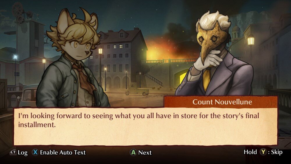 A dialogue screenshot, featuring Malt speaking with the mysterious Count Nouvellune.